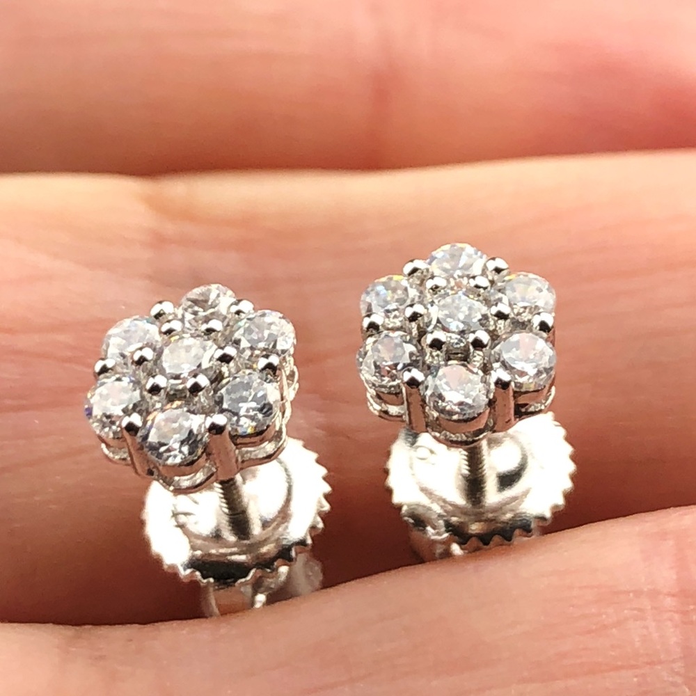925 Silver Micropave flower stud earrings